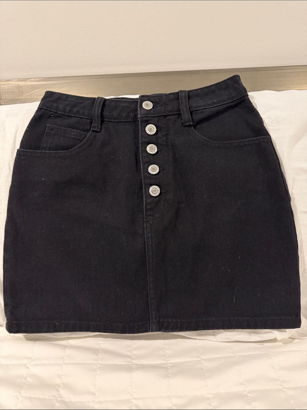 Brandy Melville Black Button-Front Mini Skirt